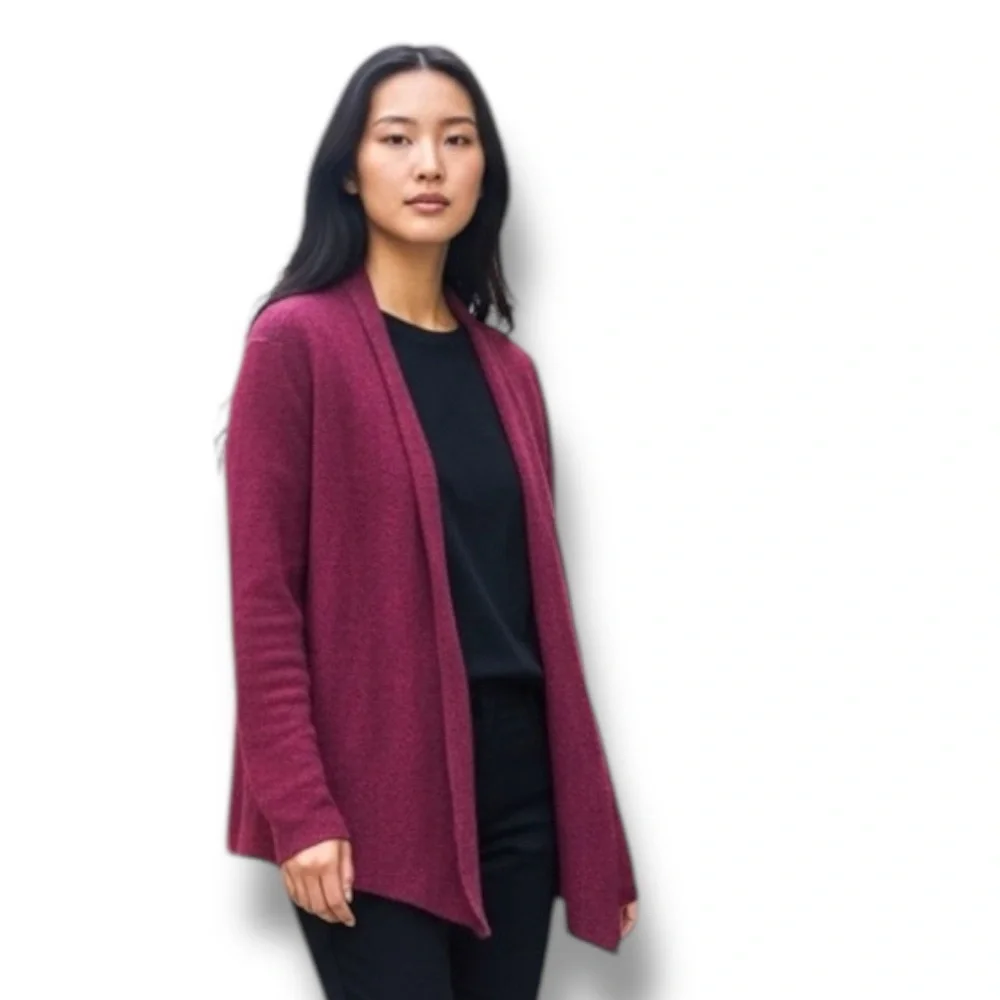 Eileen Fisher Cranberry Red Lightweight Wool/Mohair Open Cardigan Size Small - Picture 2 of 10